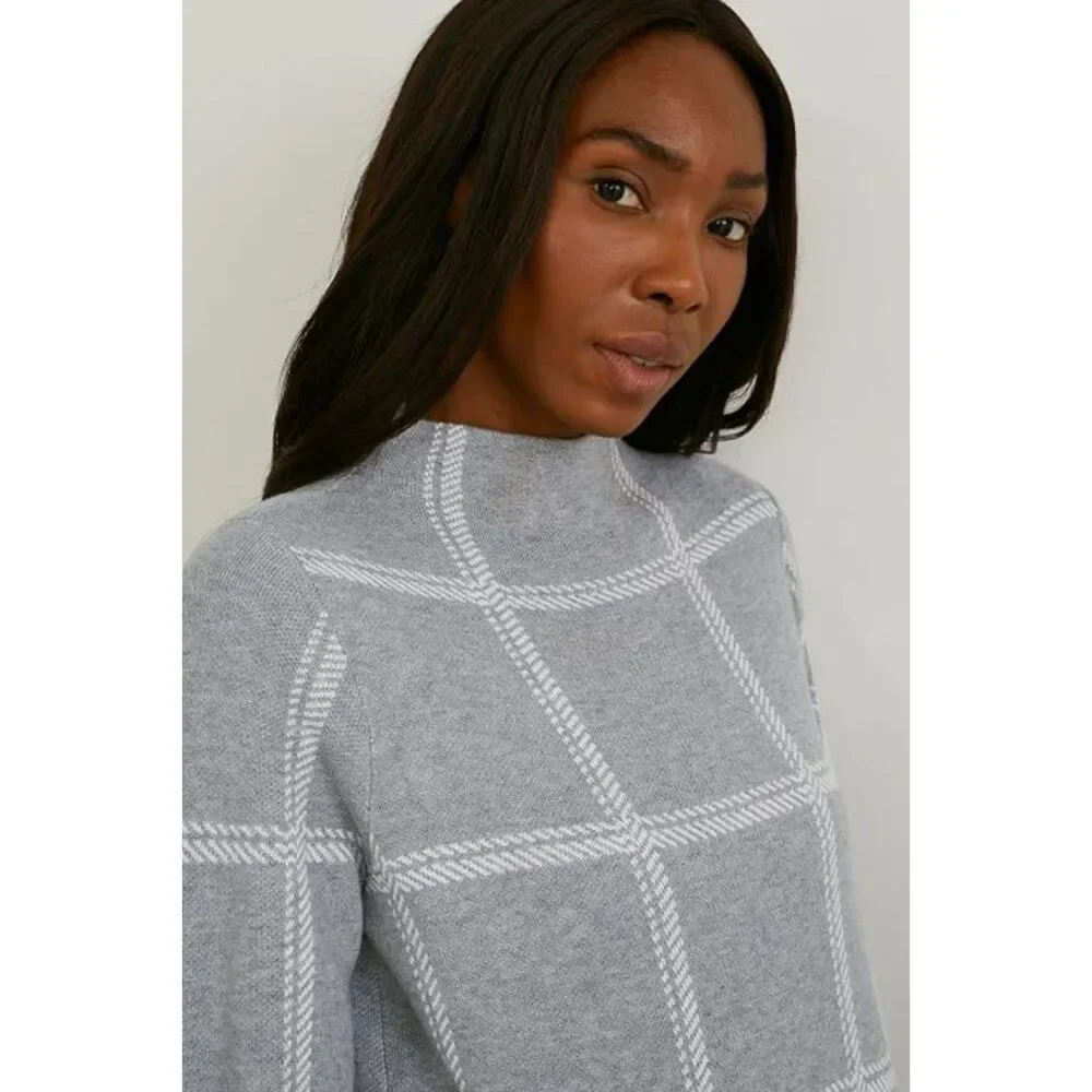 Grey and white plaid sweater